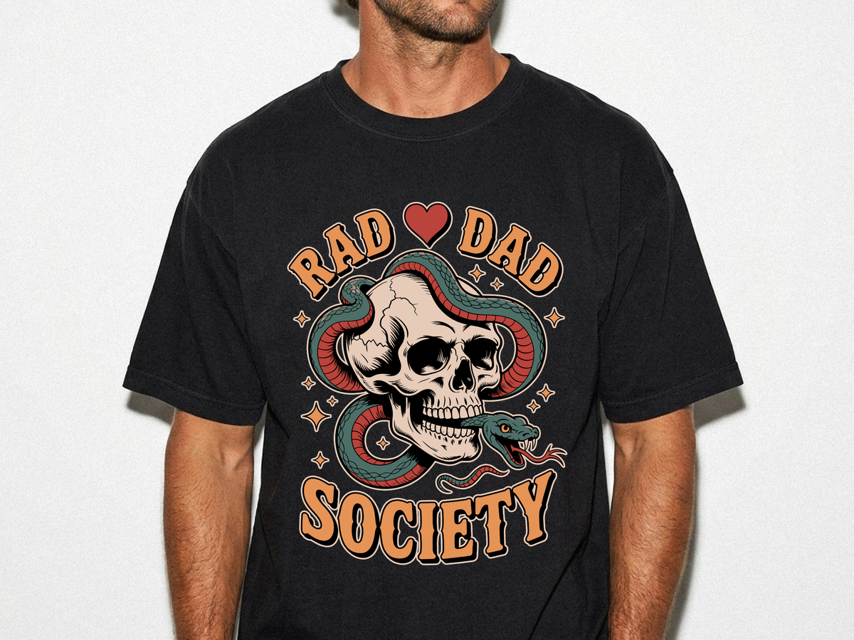 Rad Dad Society Comfort Shirt, Skull Snake Graphic Tee, Edgy Fatherhood Tshirt, Alternative Dad Gift for Fathers Day