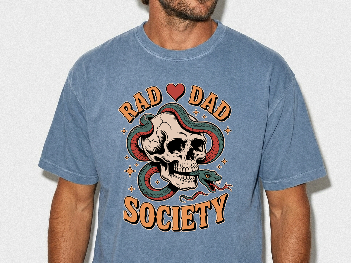 Rad Dad Society Comfort Shirt, Skull Snake Graphic Tee, Edgy Fatherhood Tshirt, Alternative Dad Gift for Fathers Day