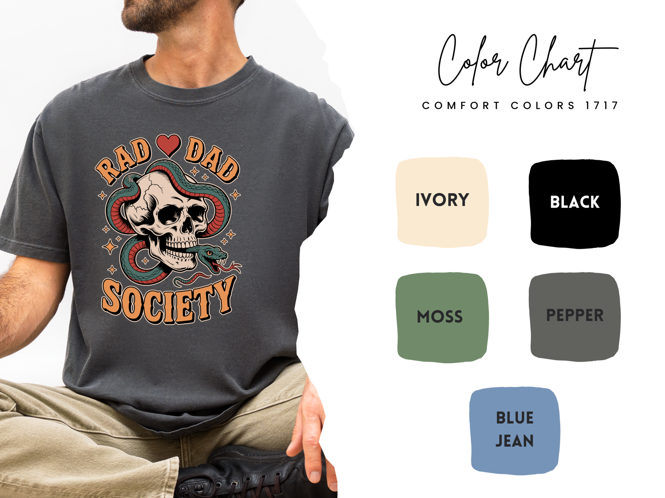 Rad Dad Society Comfort Shirt, Skull Snake Graphic Tee, Edgy Fatherhood Tshirt, Alternative Dad Gift for Fathers Day
