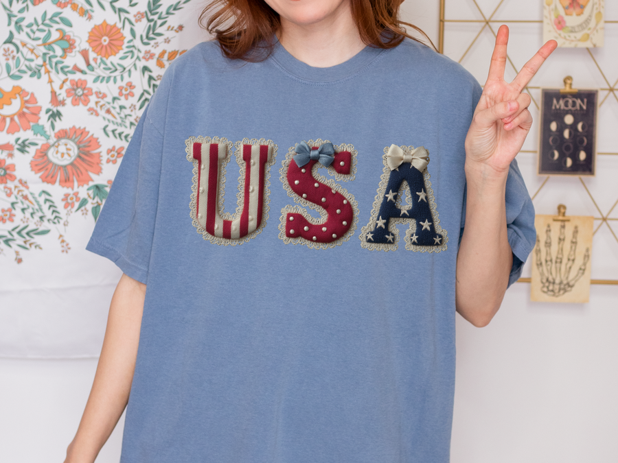 USA Patchwork Comfort Colors Shirt, Patriotic Americana Graphic Tee, Vintage Fourth of July Shirt, Retro USA Comfort Tee for Women