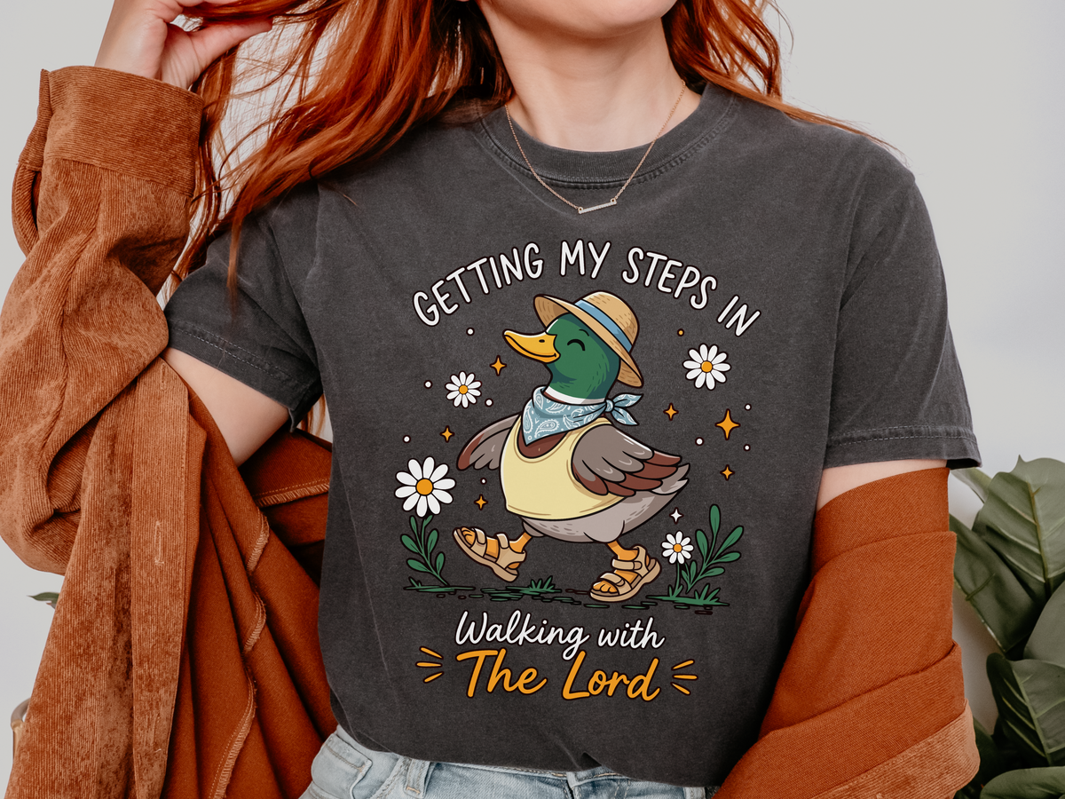 Christian Duck Comfort Colors Shirt, Walking with the Lord Graphic Tee, Cute Faith Based Duck Shirt, Trendy Christian Comfort Tee