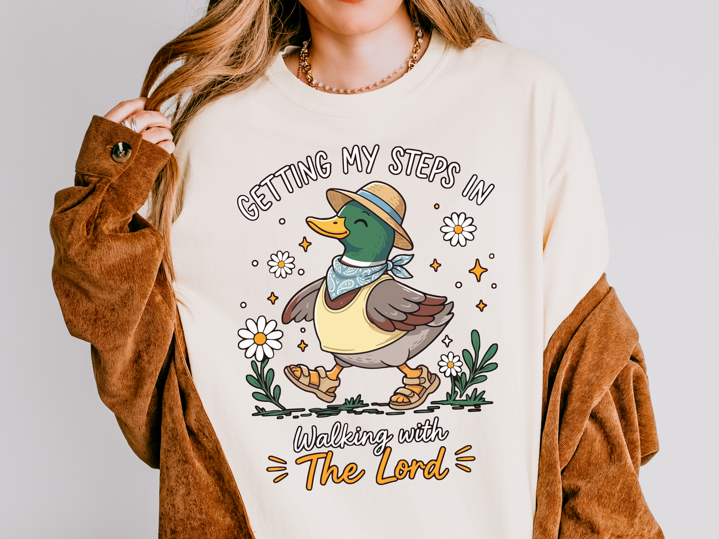Christian Duck Comfort Colors Shirt, Walking with the Lord Graphic Tee, Cute Faith Based Duck Shirt, Trendy Christian Comfort Tee
