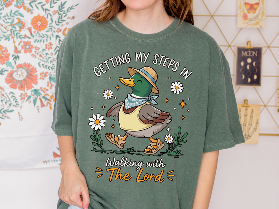 Christian Duck Comfort Colors Shirt, Walking with the Lord Graphic Tee, Cute Faith Based Duck Shirt, Trendy Christian Comfort Tee