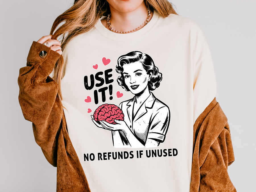 Funny Retro Mental Health Comfort Colors Shirt, Use It Brain Graphic Tee, Sarcastic Vintage Style Oversized Shirt for Women