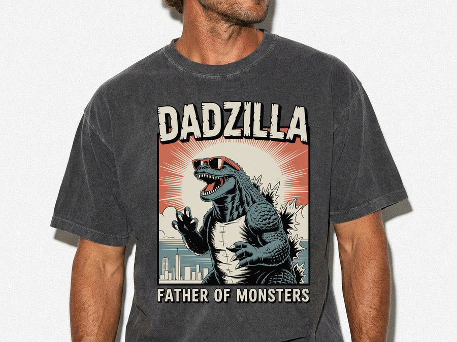 Funny Dadzilla Comfort Colors Shirt, Father of Monsters Graphic Tee, Cool Dinosaur Dad Shirt, Father's Day Gift for Dad, Retro Kaiju Tee