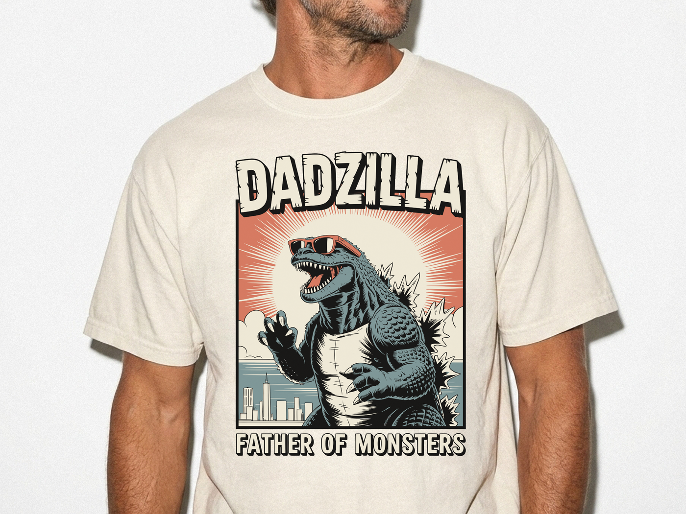 Funny Dadzilla Comfort Colors Shirt, Father of Monsters Graphic Tee, Cool Dinosaur Dad Shirt, Father's Day Gift for Dad, Retro Kaiju Tee