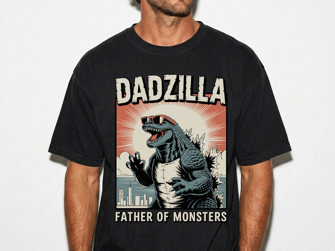 Funny Dadzilla Comfort Colors Shirt, Father of Monsters Graphic Tee, Cool Dinosaur Dad Shirt, Father's Day Gift for Dad, Retro Kaiju Tee
