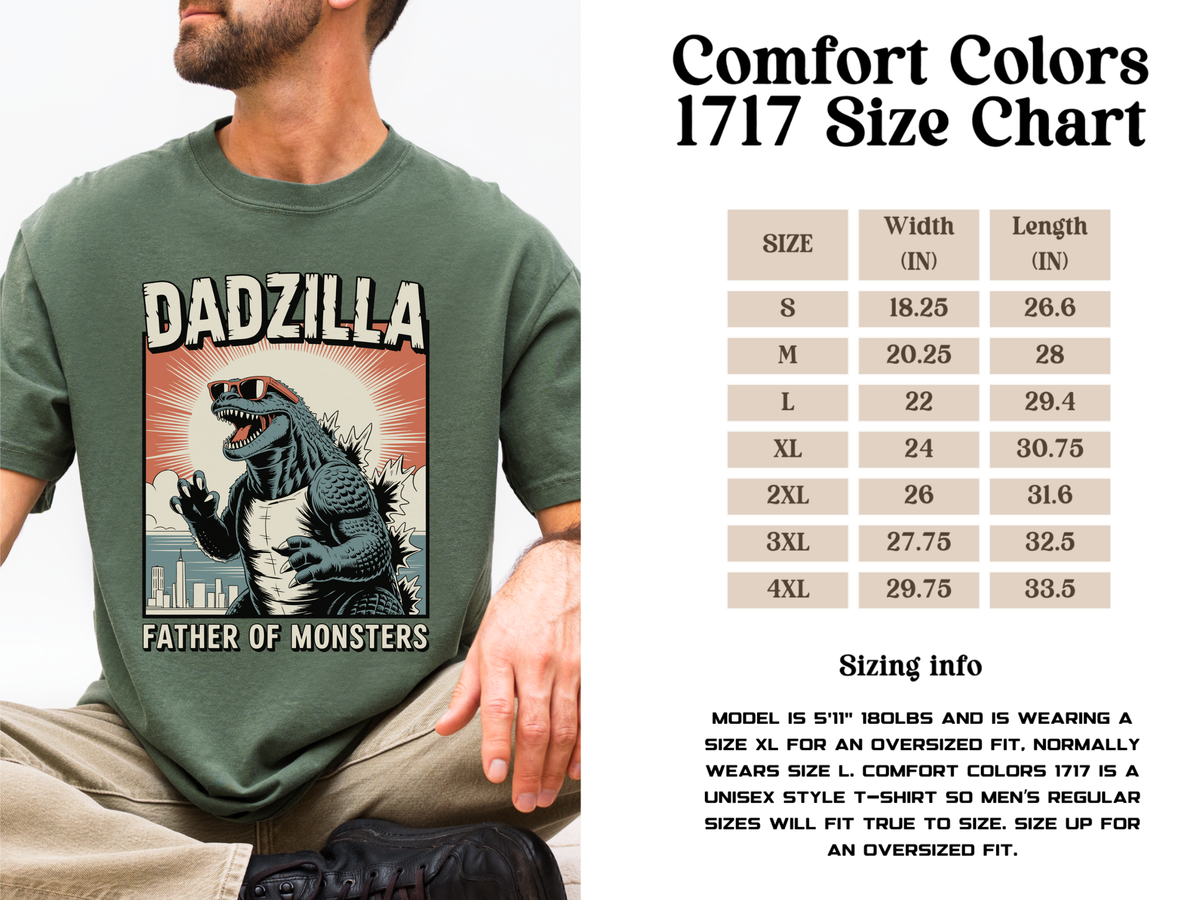 Funny Dadzilla Comfort Colors Shirt, Father of Monsters Graphic Tee, Cool Dinosaur Dad Shirt, Father's Day Gift for Dad, Retro Kaiju Tee
