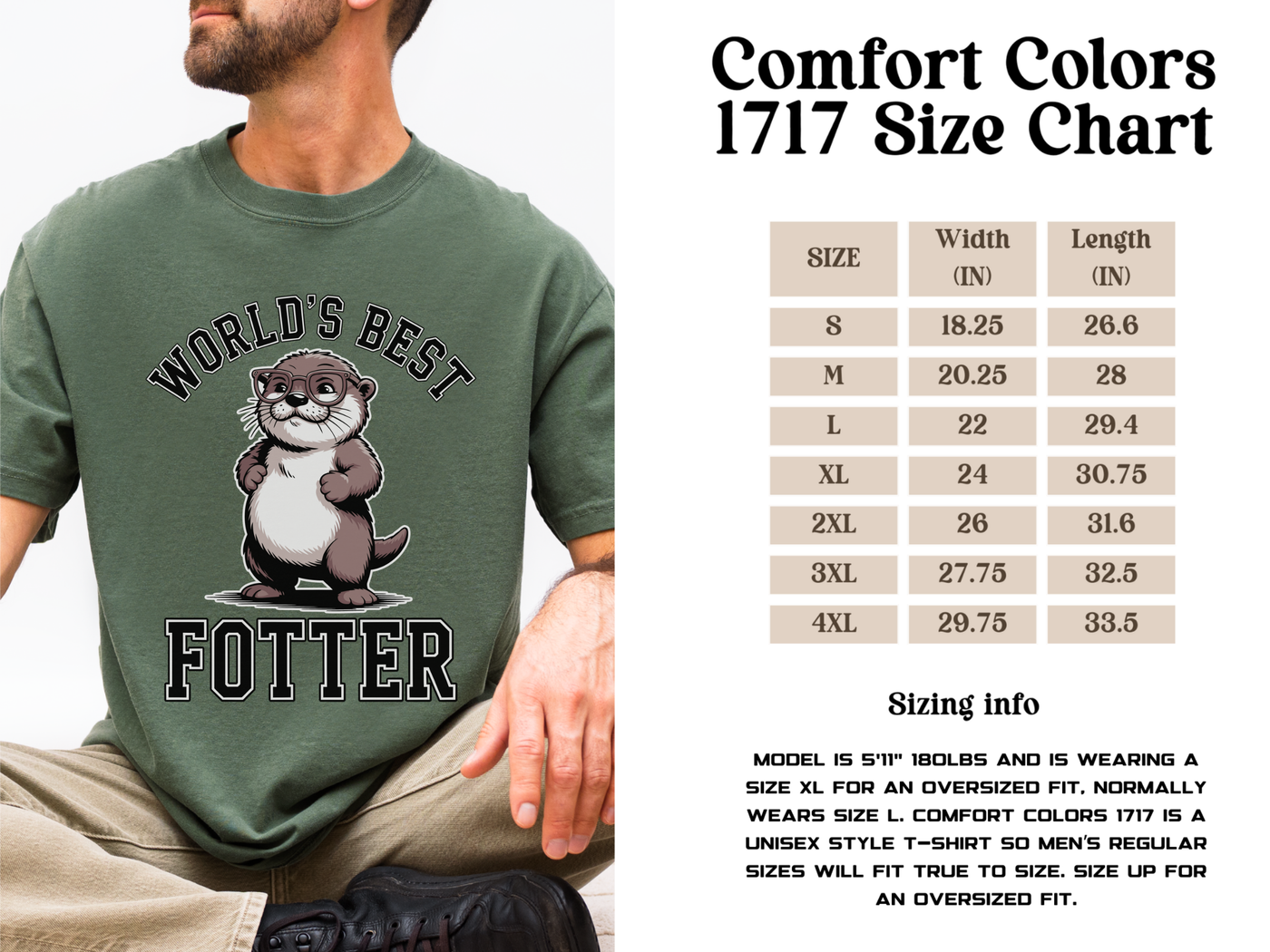 Funny Otter Dad Comfort Colors Shirt, World’s Best Fotter Graphic Tee, Cute Father’s Day Shirt, Animal Lover Dad Gift Tee