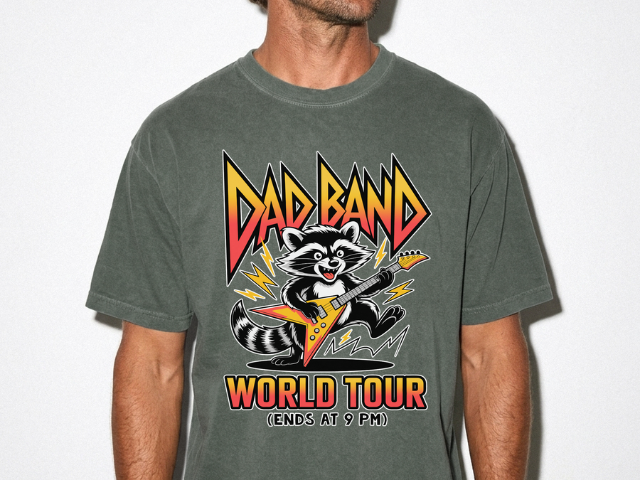 Funny Dad Band Comfort Colors Shirt, Raccoon Rock Band Graphic Tee, Cool Dad Humor Shirt, Music Lover Oversized Comfort Tee