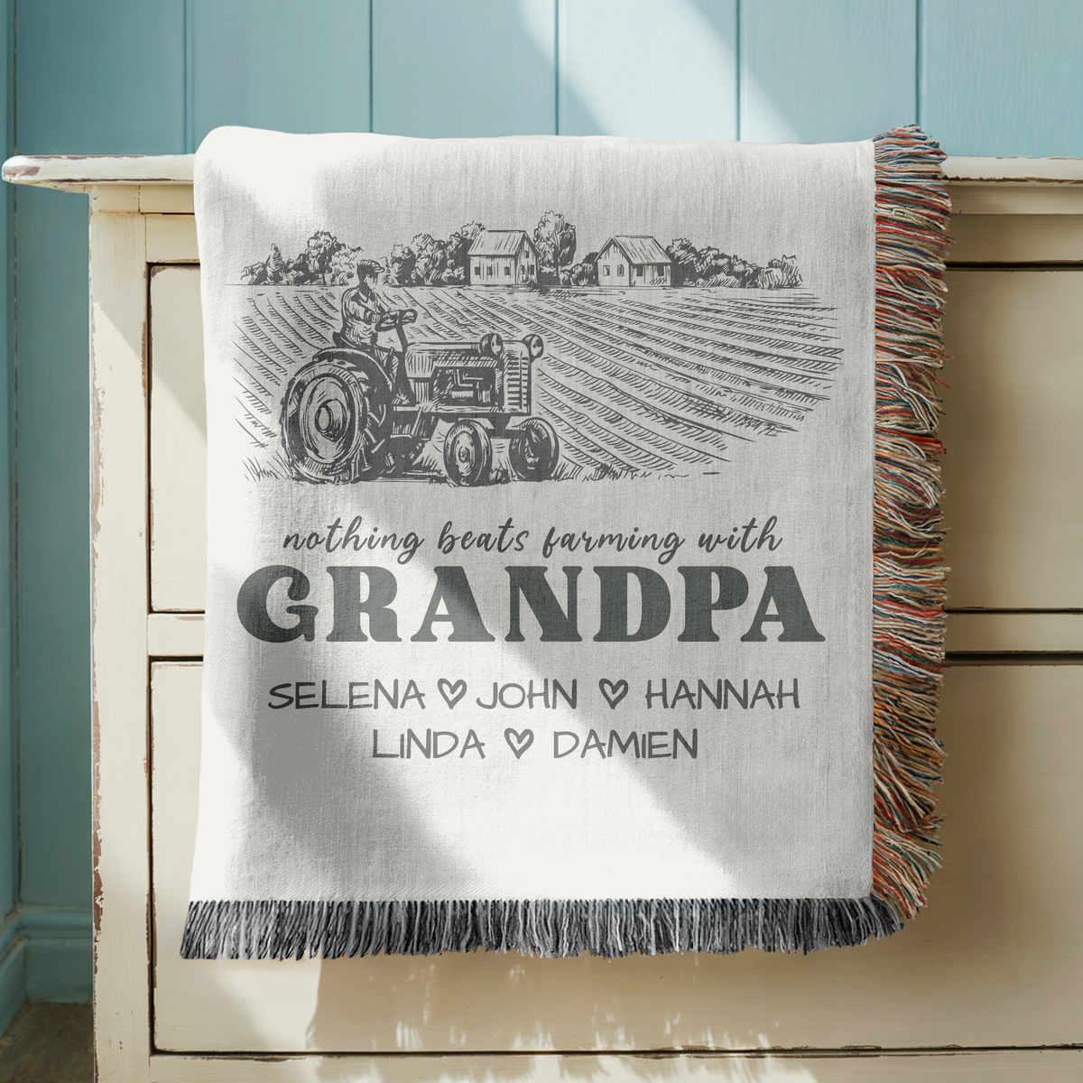 Personalized Grandpa Farming Woven Blanket, Custom Farmer Grandpa Gift from Grandkids, Rustic Farmhouse Throw Blanket