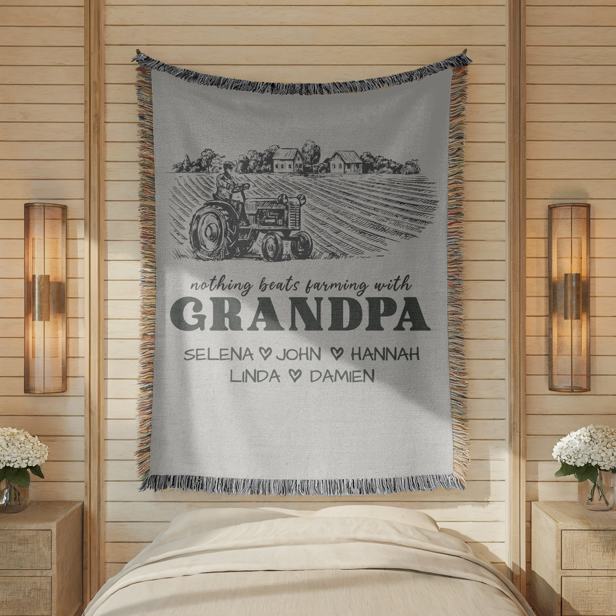 Personalized Grandpa Farming Woven Blanket, Custom Farmer Grandpa Gift from Grandkids, Rustic Farmhouse Throw Blanket