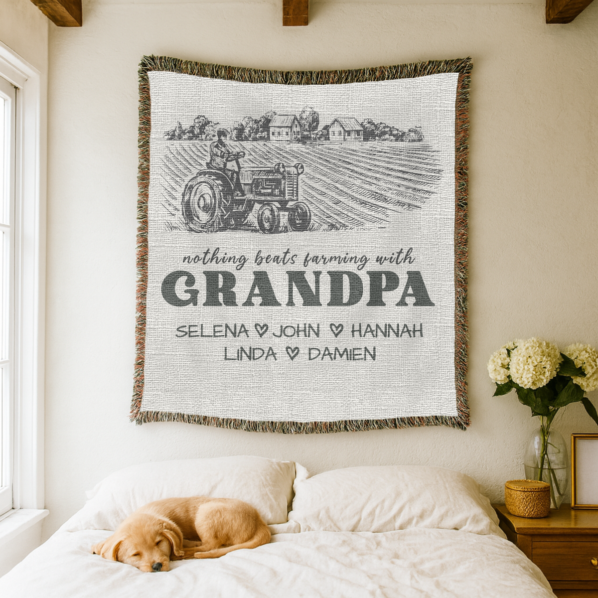 Personalized Grandpa Farming Woven Blanket, Custom Farmer Grandpa Gift from Grandkids, Rustic Farmhouse Throw Blanket