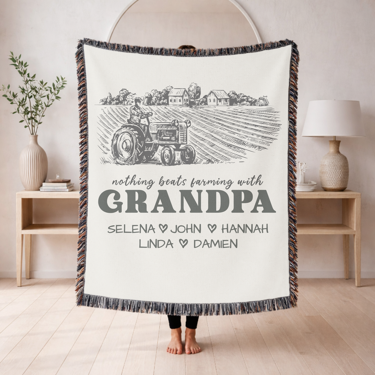 Personalized Grandpa Farming Woven Blanket, Custom Farmer Grandpa Gift from Grandkids, Rustic Farmhouse Throw Blanket