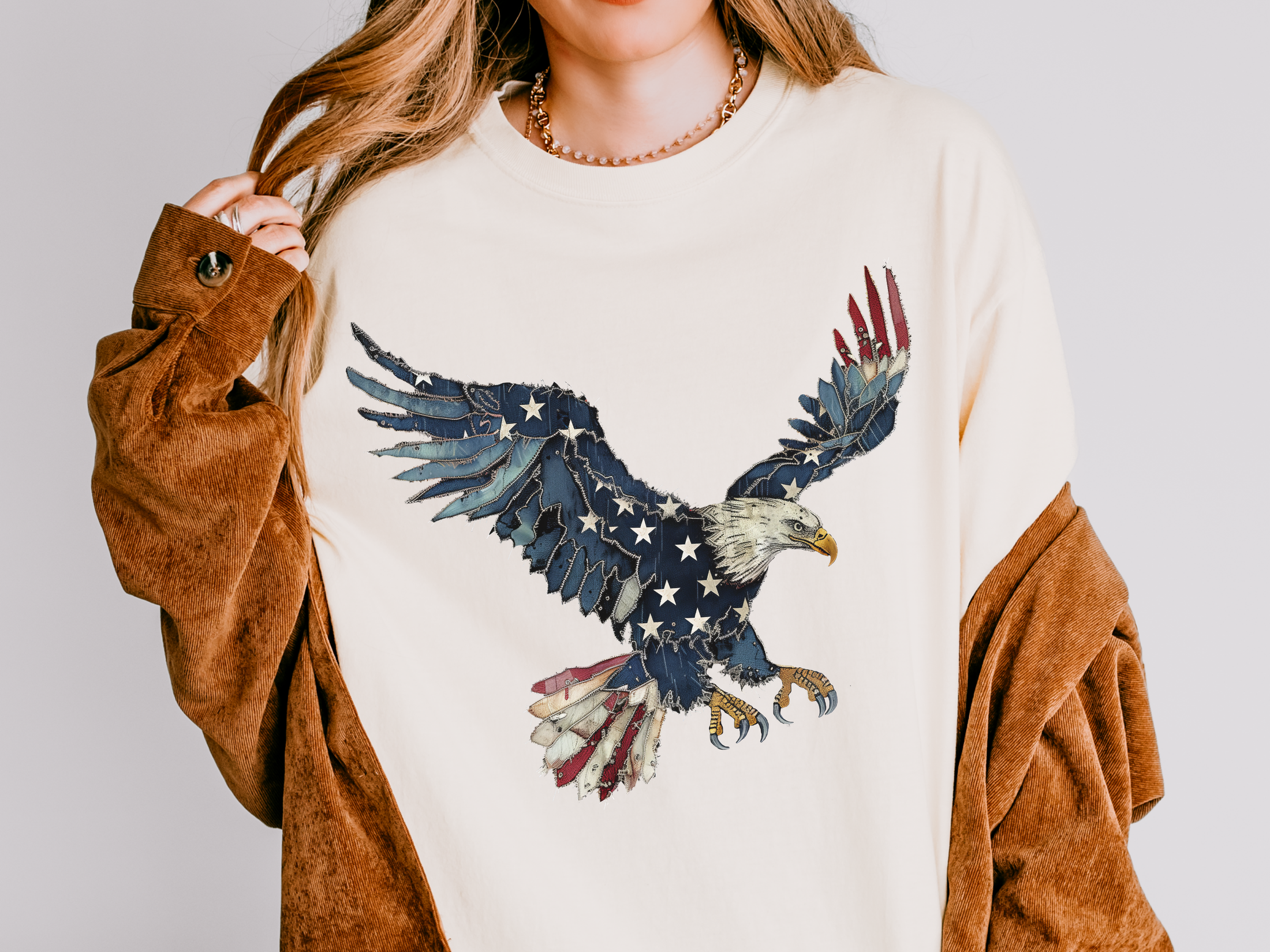 Patriotic Eagle Graphic Tee, Vintage USA Bird Shirt, Americana Freedom T Shirt, Fourth of July Eagle Shirt for Women