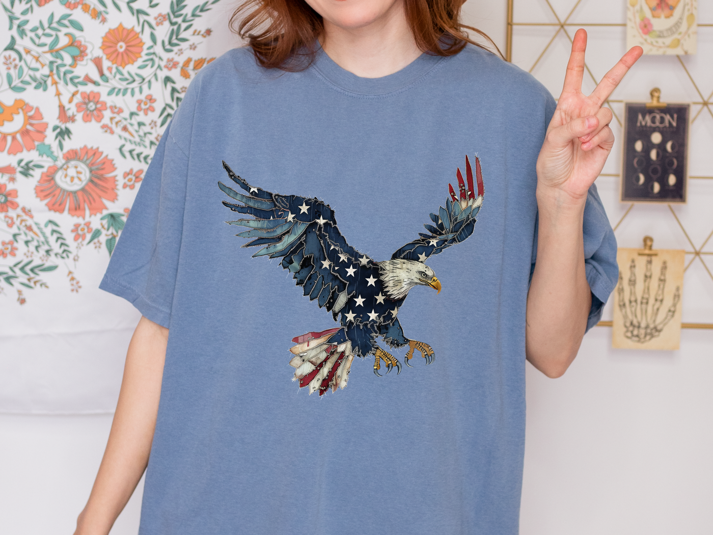 Patriotic Eagle Graphic Tee, Vintage USA Bird Shirt, Americana Freedom T Shirt, Fourth of July Eagle Shirt for Women