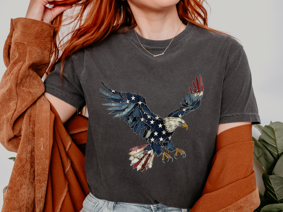 Patriotic Eagle Graphic Tee, Vintage USA Bird Shirt, Americana Freedom T Shirt, Fourth of July Eagle Shirt for Women