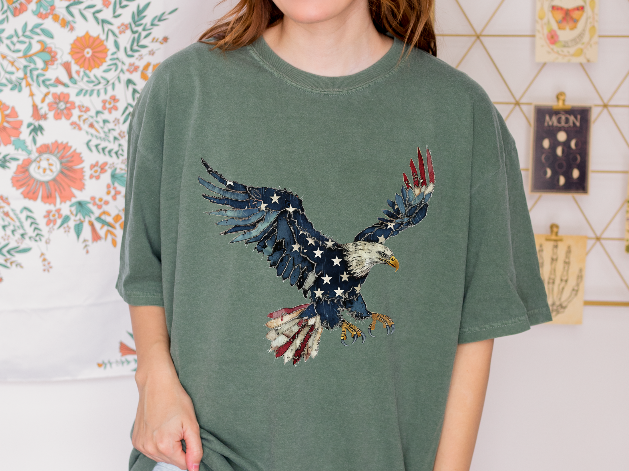 Patriotic Eagle Graphic Tee, Vintage USA Bird Shirt, Americana Freedom T Shirt, Fourth of July Eagle Shirt for Women