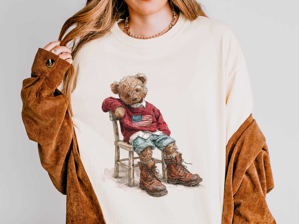 Vintage Teddy Bear Graphic T Shirt, Cute Cowboy Bear Tee, Western Aesthetic Shirt, Retro Country Streetwear Top for Women