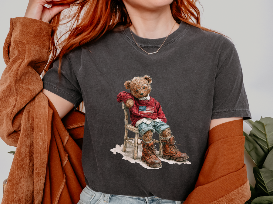 Vintage Teddy Bear Graphic T Shirt, Cute Cowboy Bear Tee, Western Aesthetic Shirt, Retro Country Streetwear Top for Women
