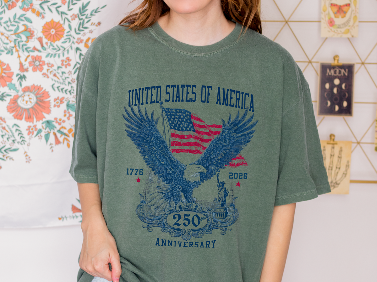 Patriotic Eagle Graphic T Shirt, America 250 Anniversary Tee, Vintage USA Flag Shirt, Fourth of July Americana Shirt for Men Women