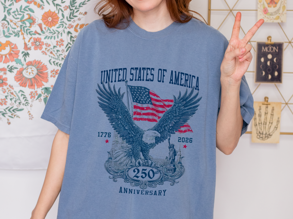 Patriotic Eagle Graphic T Shirt, America 250 Anniversary Tee, Vintage USA Flag Shirt, Fourth of July Americana Shirt for Men Women