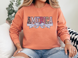 Patriotic America Bow Sweatshirt, Coquette USA Crewneck for Women, Vintage Americana Pullover, Fourth of July Sweatshirt Gift