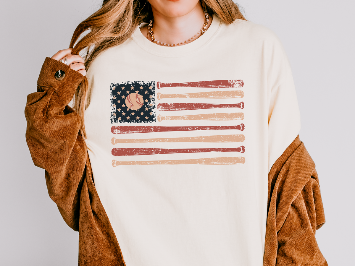 Game Day Patriotic Shirt Comfort Colors, USA Baseball Flag Graphic Tee, Fourth of July Gift for Sports Fan, American Vintage Top