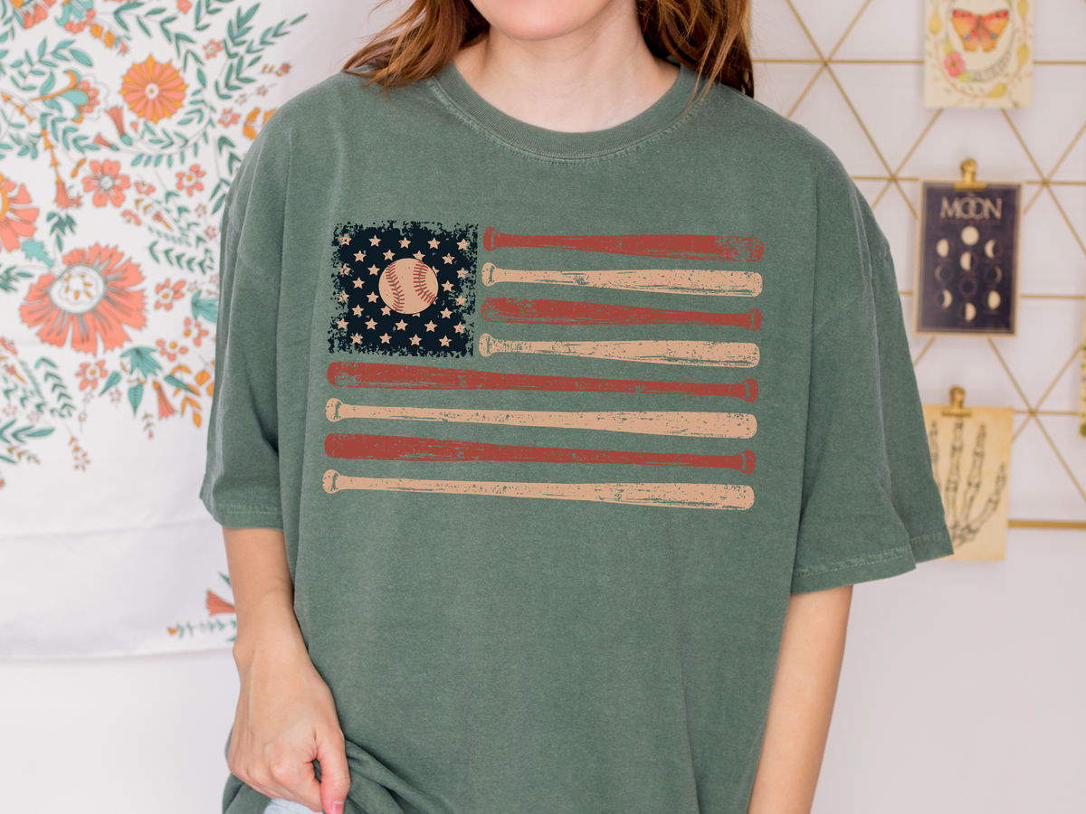 Game Day Patriotic Shirt Comfort Colors, USA Baseball Flag Graphic Tee, Fourth of July Gift for Sports Fan, American Vintage Top