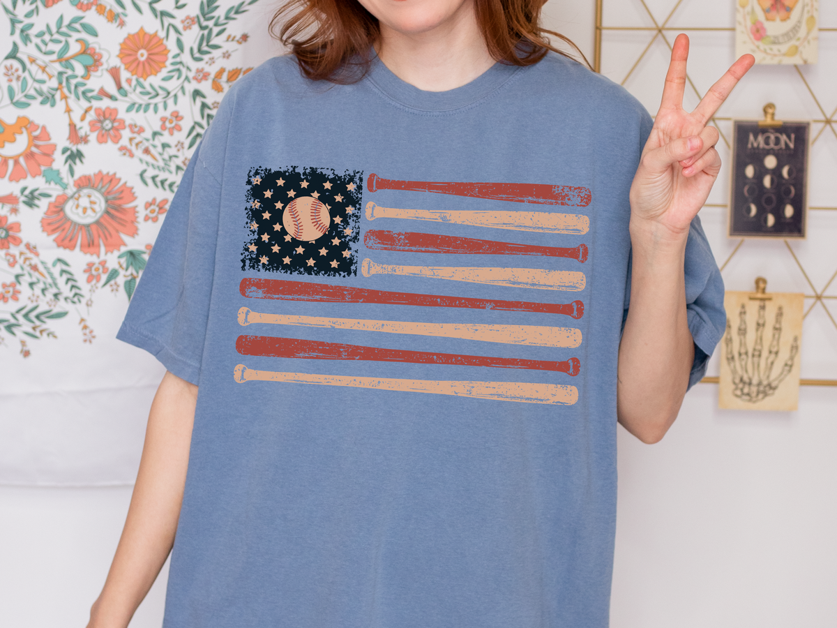 Game Day Patriotic Shirt Comfort Colors, USA Baseball Flag Graphic Tee, Fourth of July Gift for Sports Fan, American Vintage Top