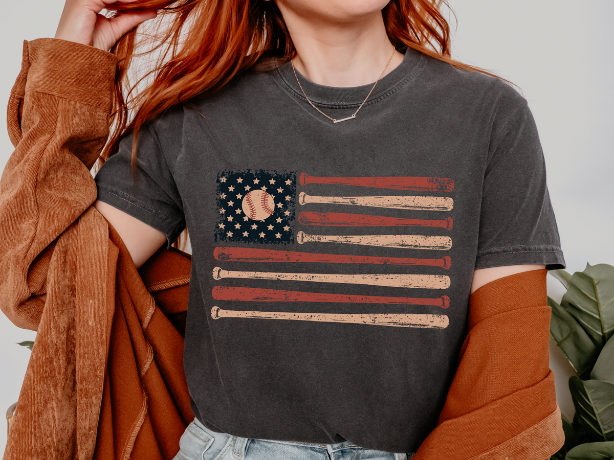Game Day Patriotic Shirt Comfort Colors, USA Baseball Flag Graphic Tee, Fourth of July Gift for Sports Fan, American Vintage Top
