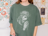 Jesus Praying Graphic Tee, Christian Faith T Shirt, Religious Streetwear Shirt, Vintage Jesus Shirt for Women Men
