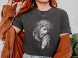 Jesus Praying Graphic Tee, Christian Faith T Shirt, Religious Streetwear Shirt, Vintage Jesus Shirt for Women Men