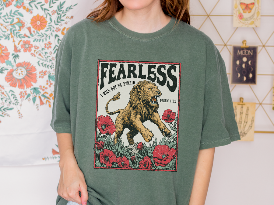 Fearless Lion Christian Graphic T Shirt, Psalm 118 6 Faith Tee, Vintage Religious Shirt, Inspirational Christian Streetwear Top