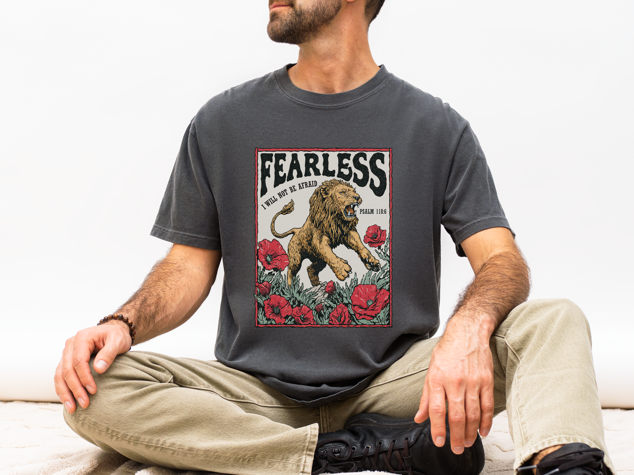 Fearless Lion Christian Graphic T Shirt, Psalm 118 6 Faith Tee, Vintage Religious Shirt, Inspirational Christian Streetwear Top