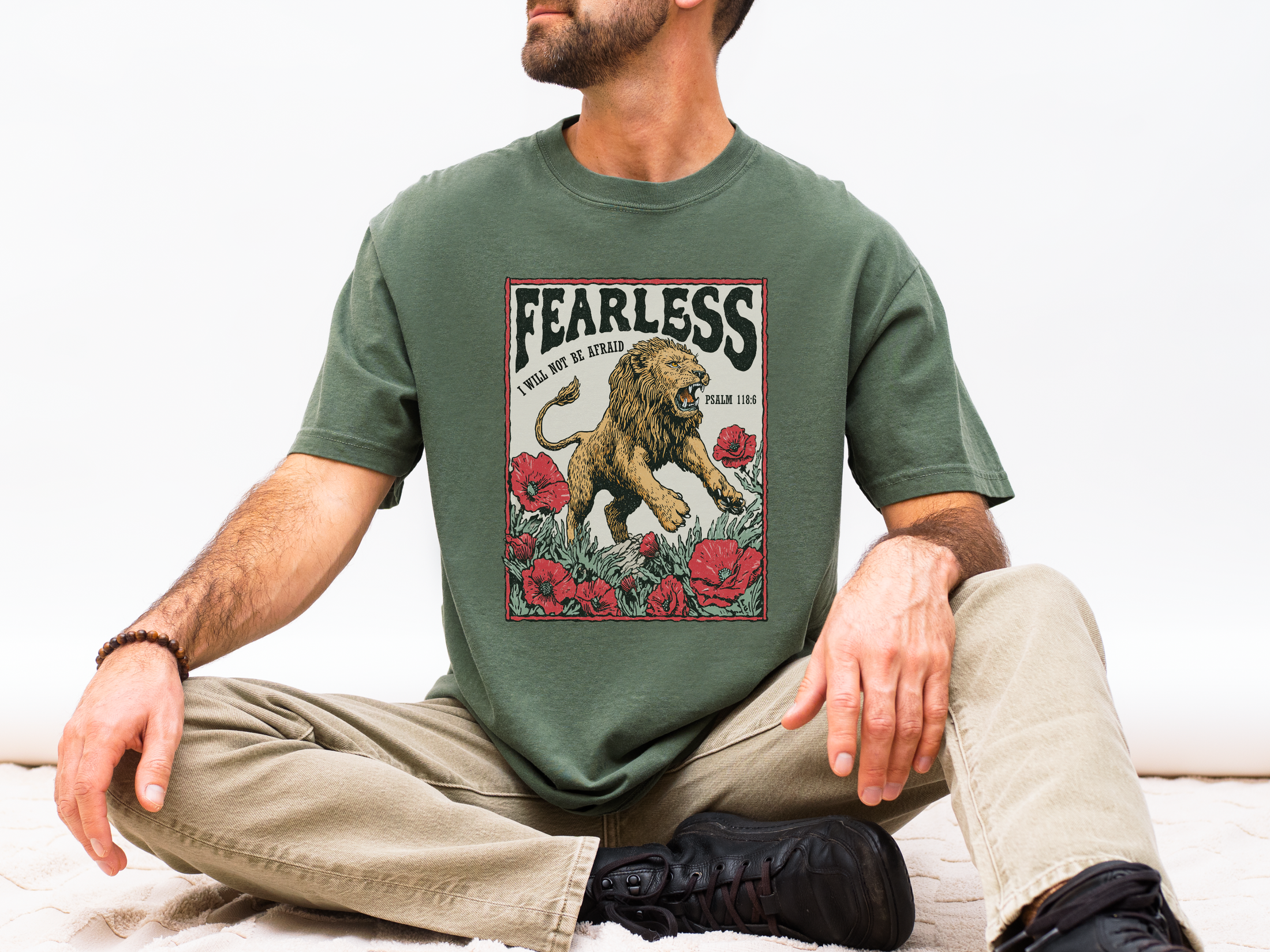 Fearless Lion Christian Graphic T Shirt, Psalm 118 6 Faith Tee, Vintage Religious Shirt, Inspirational Christian Streetwear Top
