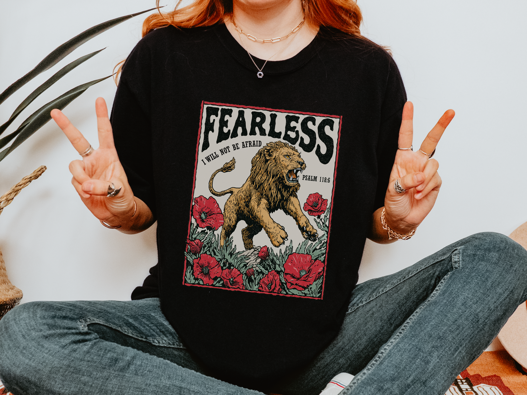 Fearless Lion Christian Graphic T Shirt, Psalm 118 6 Faith Tee, Vintage Religious Shirt, Inspirational Christian Streetwear Top