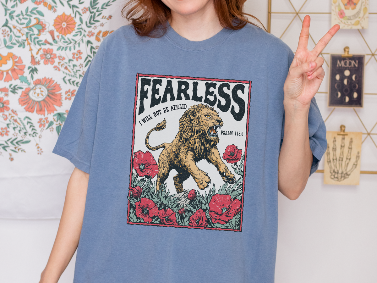 Fearless Lion Christian Graphic T Shirt, Psalm 118 6 Faith Tee, Vintage Religious Shirt, Inspirational Christian Streetwear Top