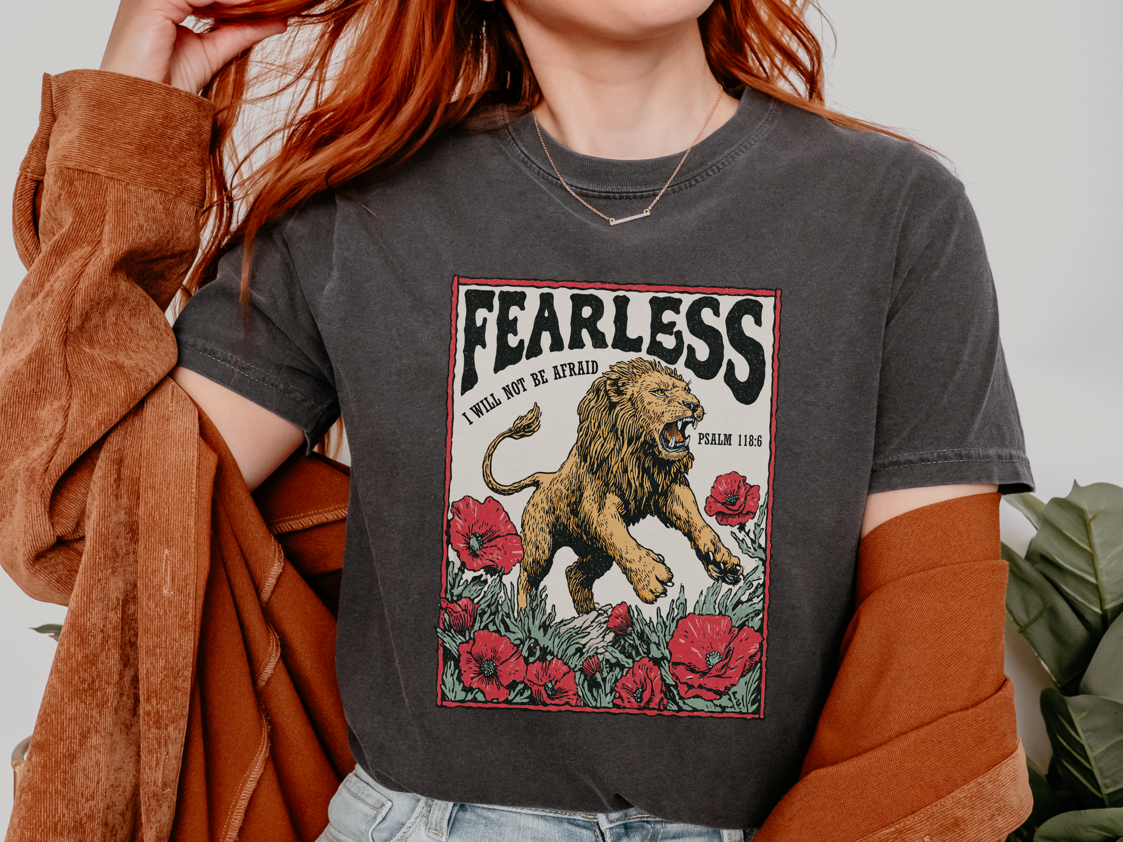 Fearless Lion Christian Graphic T Shirt, Psalm 118 6 Faith Tee, Vintage Religious Shirt, Inspirational Christian Streetwear Top