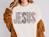Jesus Patchwork Graphic Tee, Floral Christian Shirt, Cute Faith Based T Shirt, Vintage Coquette Religious Shirt