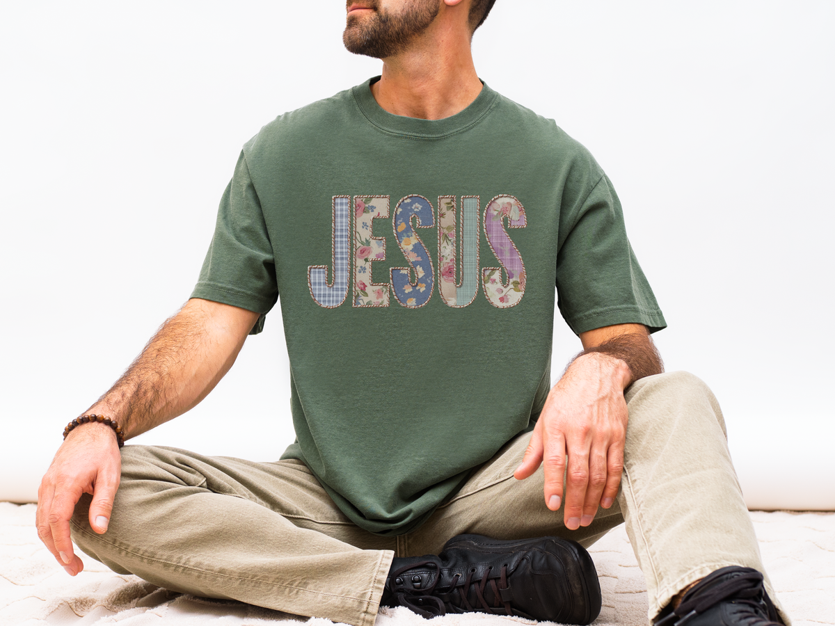 Jesus Patchwork Graphic Tee, Floral Christian Shirt, Cute Faith Based T Shirt, Vintage Coquette Religious Shirt