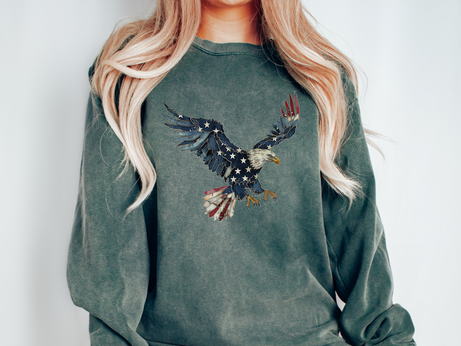 Patriotic Eagle USA Flag Sweatshirt, American Pride Pullover, Fourth of July Gift, Vintage USA Crewneck for Men Women