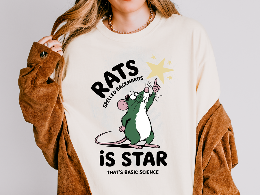 Funny Rat Shirt, Rat Is A Star Backwards Science Tee, Cute Mouse Graphic T-Shirt, Weird Humor Animal Shirt, Nerdy Joke Gift