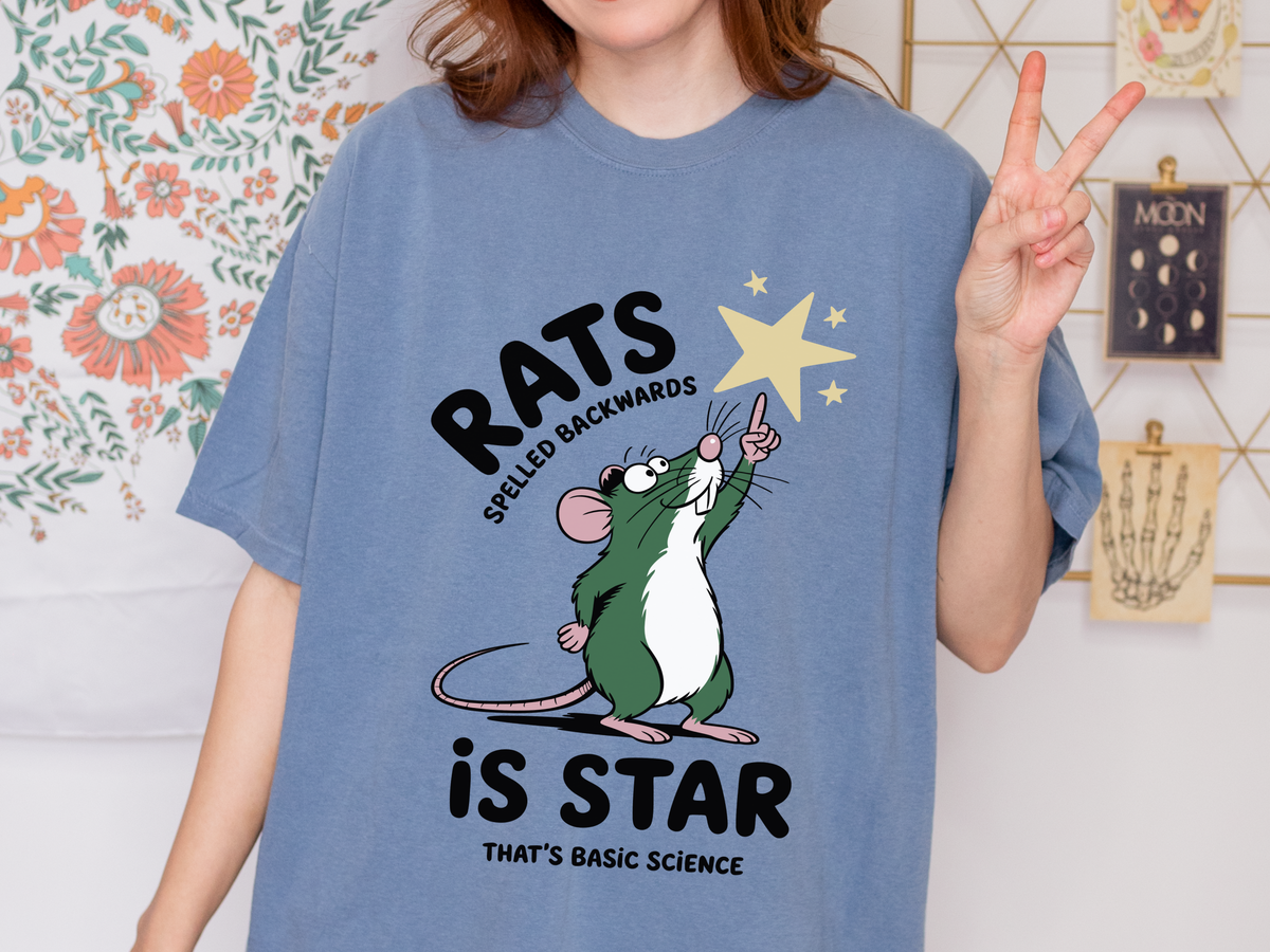 Funny Rat Shirt, Rat Is A Star Backwards Science Tee, Cute Mouse Graphic T-Shirt, Weird Humor Animal Shirt, Nerdy Joke Gift