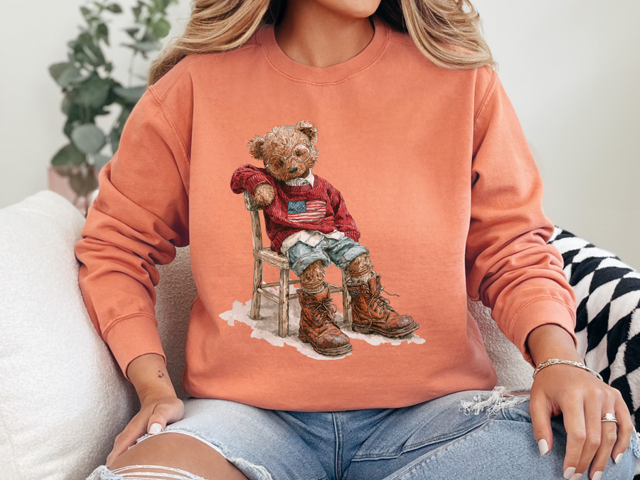 Cute Teddy Bear Sweatshirt, Cozy Bear Crewneck, Aesthetic Plush Bear Pullover, Soft Cute Animal Gift for Women Teens