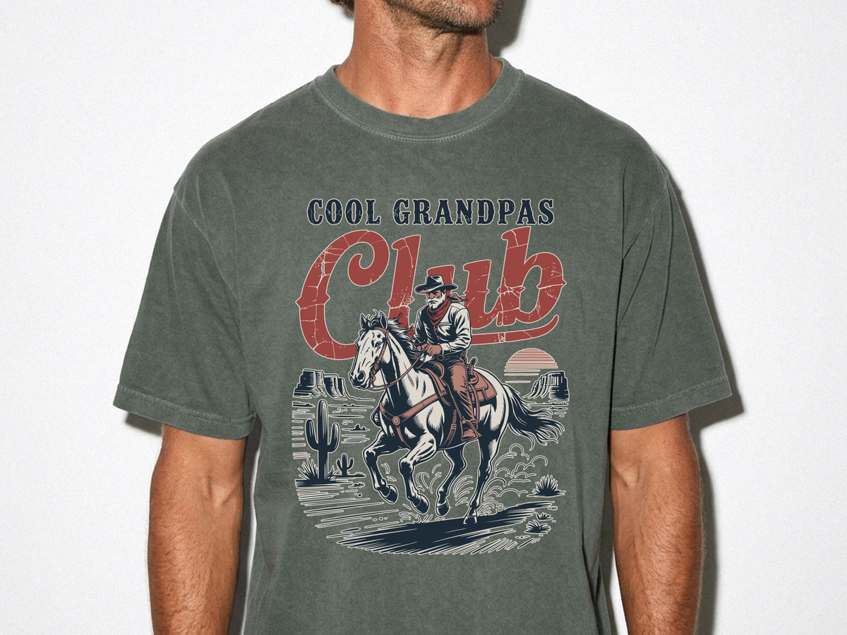 Cool Grandpas Club Shirt with Cowboy Grandpa Riding Horse, Funny Western Grandpa Tee, Rustic Grandfather Gift for Fathers Day