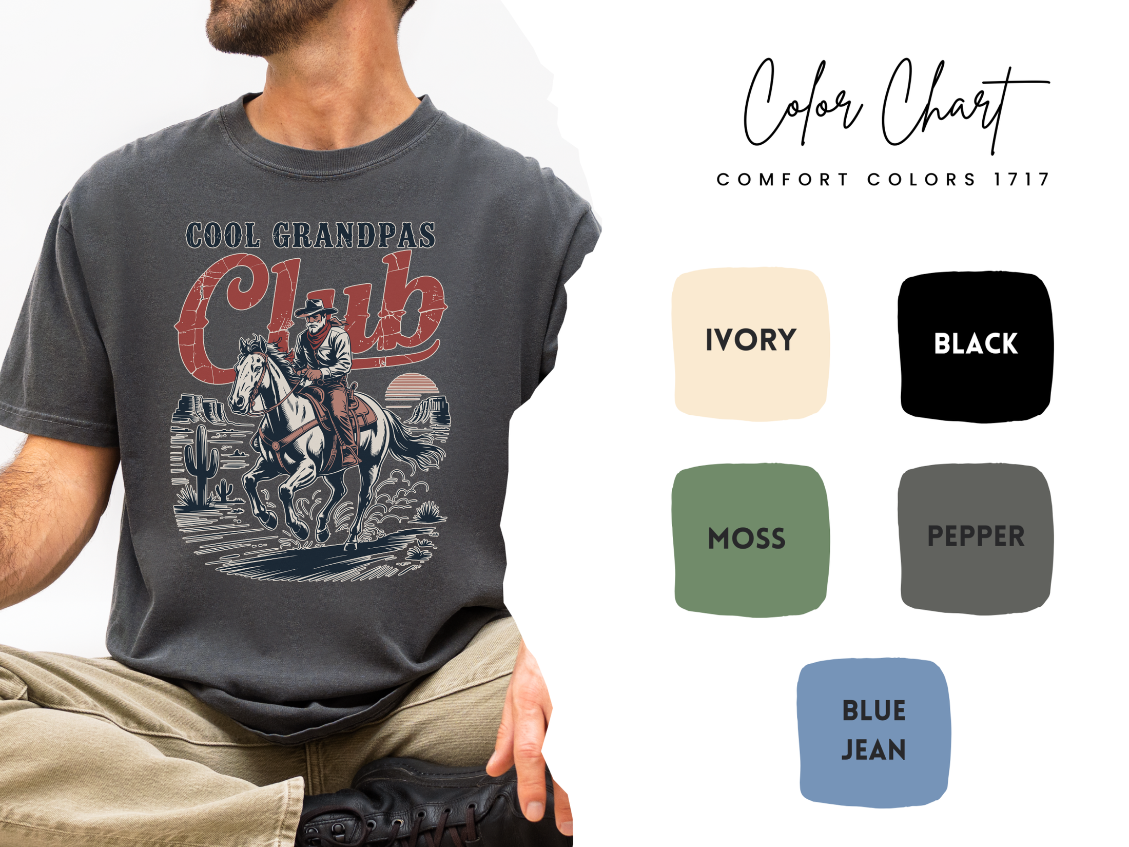 Cool Grandpas Club Shirt with Cowboy Grandpa Riding Horse, Funny Western Grandpa Tee, Rustic Grandfather Gift for Fathers Day