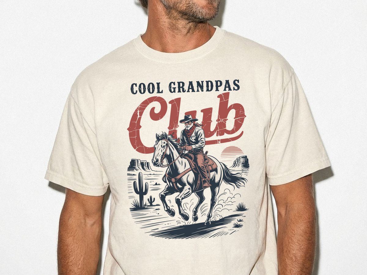 Cool Grandpas Club Shirt with Cowboy Grandpa Riding Horse, Funny Western Grandpa Tee, Rustic Grandfather Gift for Fathers Day