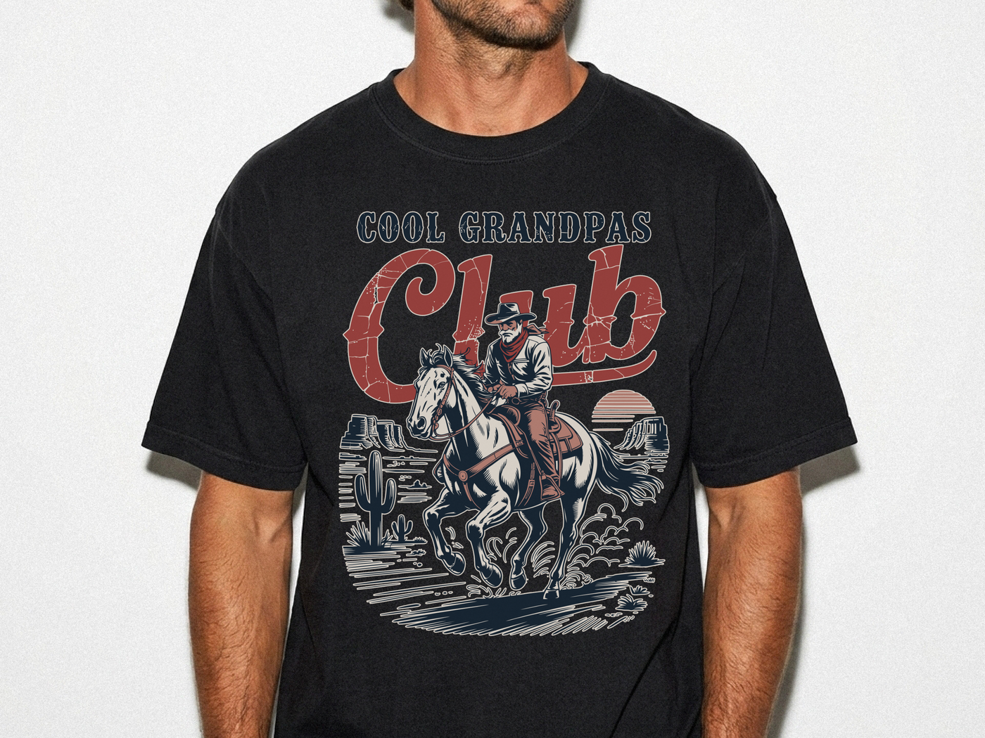 Cool Grandpas Club Shirt with Cowboy Grandpa Riding Horse, Funny Western Grandpa Tee, Rustic Grandfather Gift for Fathers Day