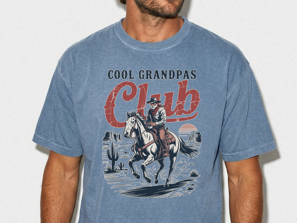 Cool Grandpas Club Shirt with Cowboy Grandpa Riding Horse, Funny Western Grandpa Tee, Rustic Grandfather Gift for Fathers Day